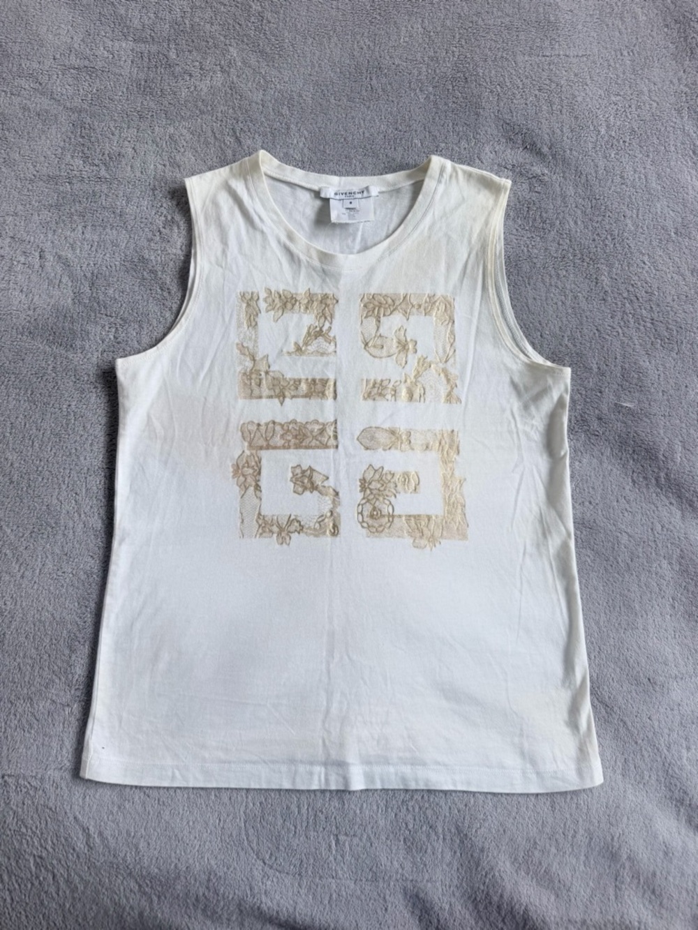 Givenchy Women White Gold Logo Designer Graphic Cotton Sleeveless Top S